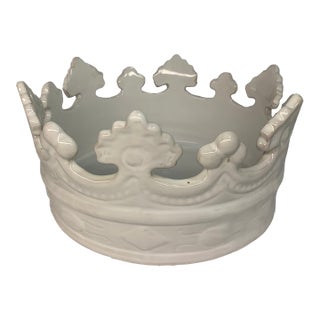 Vintage Mid-Century Italian Ceramic Crown Centerpiece Bowl - Glossy White - Attributed to Bitossi For Sale