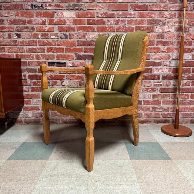 RARE vintage mid-century Danish Brutalist armchair in quarter-sawn white oak Attributed to Henning Kjærnulf, Denmark....