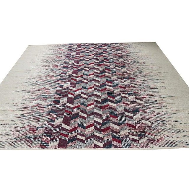 10x14 Multicolor Hand-Knotted Wool Faded Chevron Cascade Geometric Carpet Rug For Sale In New York - Image 6 of 9