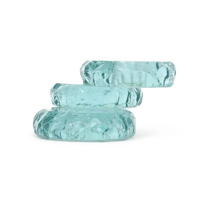 1990s Vintage Signed Sea Green Glass Tiered Candlesticks Pair Of, 1993 For Sale - Image 5 of 11