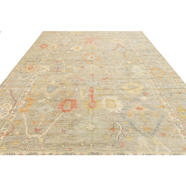 Hand-Knotted 10x18 Oushak Style Wool Area Rug Muted Sand & Coral Transitional For Sale - Image 11 of 11