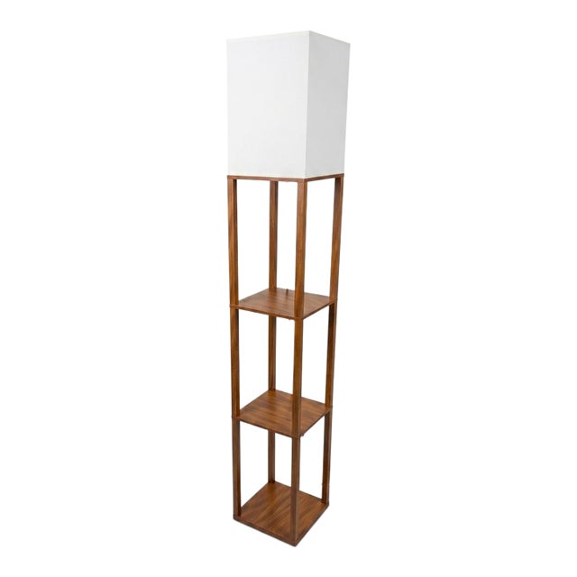 Modern Wood Frame Shelf Floor Lamp – 3 Tiers For Sale