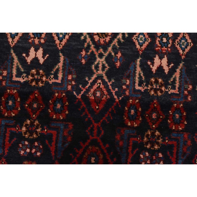 Textile Hamedan Runner 3’11” X 9’4” Blue Wool Semi-Antique Tribal Hand-Knotted Rug For Sale - Image 7 of 15