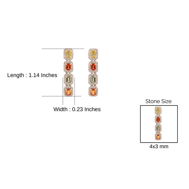 Metal Multi Sapphire Drop Earrings in Halo Diamond Jewelry for Girlfriend- A Pair For Sale - Image 7 of 9