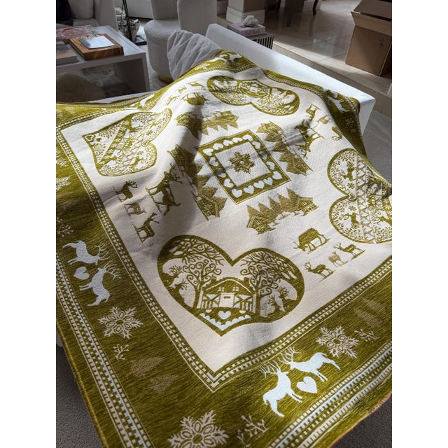 Vintage French Reversible Alpine Jacquard Tapestry Blanket - Chalet & Deer For Sale - Image 10 of 13