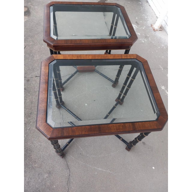 John Widdicomb Pair of John Widdicomb Faux Bamboo End Tables For Sale - Image 4 of 5