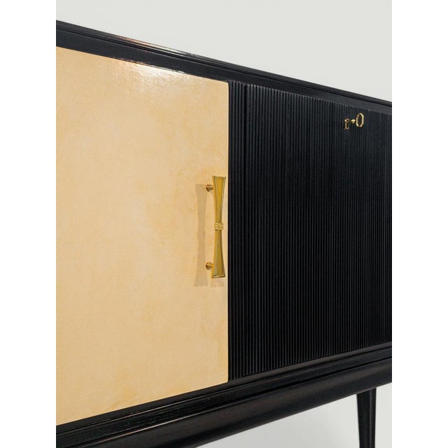 Mid-Century Italian Black Lacquered Parchment Bar Cabinet or Sideboard, 1950s For Sale - Image 15 of 18