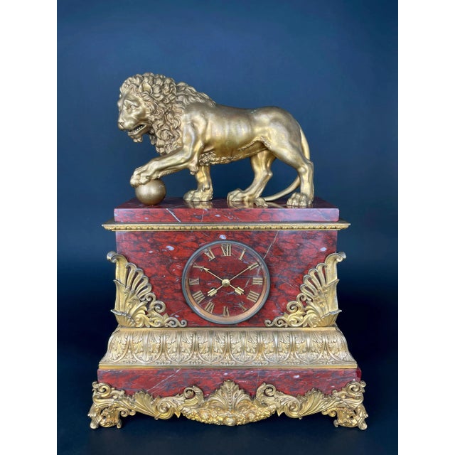 French A Large Size Gilt Bronze & Rouge Marble Clock, France, 19th Century For Sale - Image 3 of 10