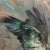 This artwork depicts a dynamic hawk in mid-flight, its wings extended and feathers rendered with expressive brushstrokes...