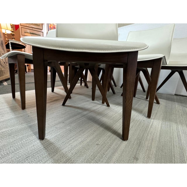 X-Back White Leather and Dark Walnut Wood Dining Side Chairs, Set of Ten For Sale - Image 12 of 12