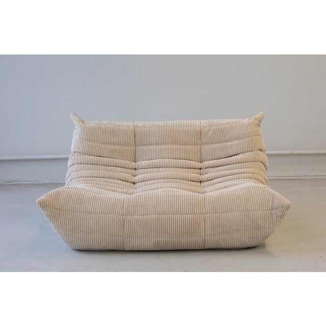 Beige Corduroy Togo Two-Seater Sofa by Michel Ducaroy for Ligne Roset For Sale - Image 12 of 14