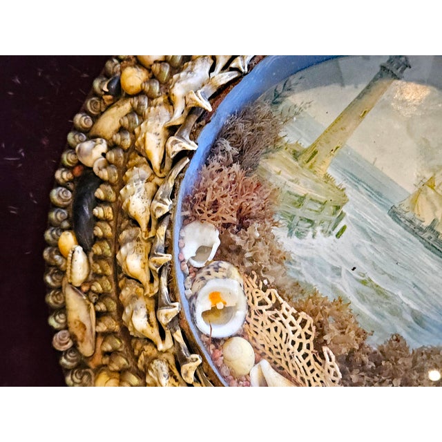 Late 19th Century Edwardian Shellwork Valentine Diorama of a Ship Passing Lighthouse For Sale - Image 5 of 18