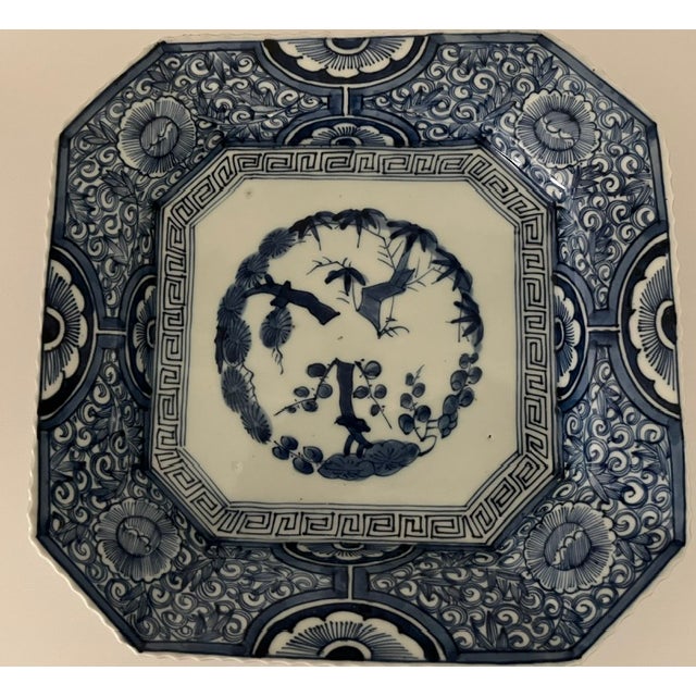 Antique Japanese Blue and White Arita Porcelain Octagonal Plate With Avian Motif For Sale - Image 9 of 15