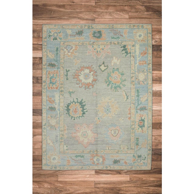 Early 21st Century Multicolor Floral Design Handwoven Wool Turkish Oushak Rug 4'11" X 6'10" For Sale In Houston - Image 6 of 7