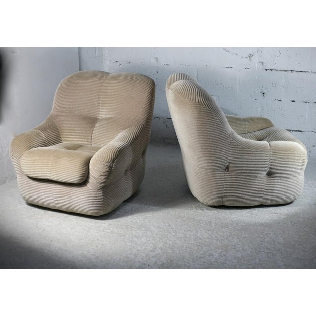 Set of Space Age Armchairs in Beige Ribbed Velvet. France, 1970s For Sale - Image 16 of 18