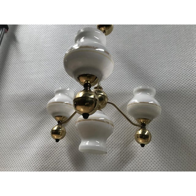 Cream Gilt Chrome and Glass Chandelier, 1970s For Sale - Image 8 of 18
