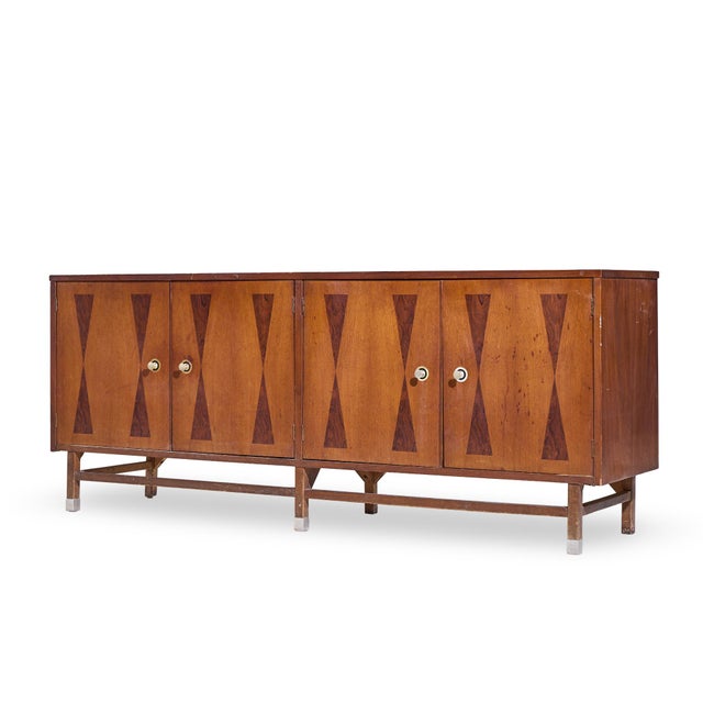 Mid-Century Modern Stanley Mid Century Walnut Harlequin Credenza For Sale - Image 3 of 10
