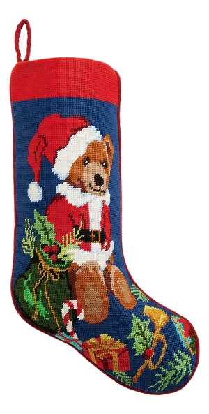 Bear Presents Embroidered Needlepoint Stocking