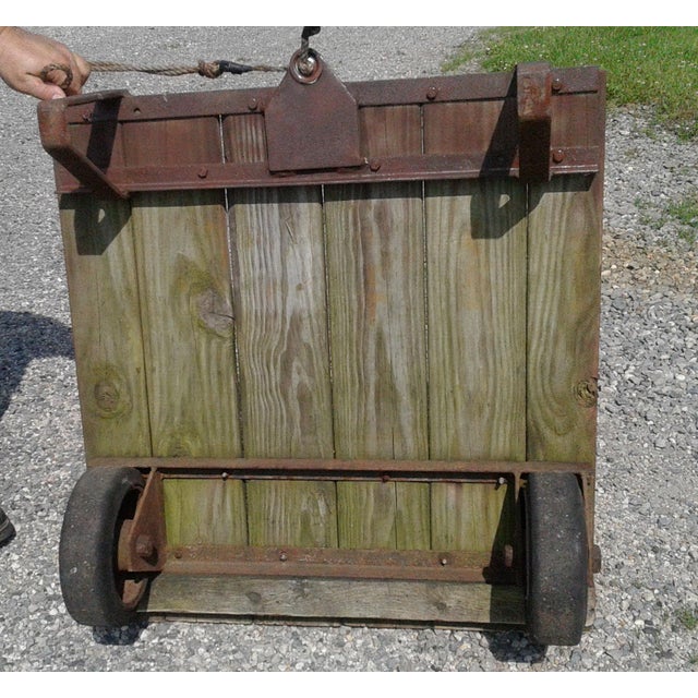 Vintage Primitive Industrial Small Garden Cart Platform Table, Rustic Wood & Iron Coffee Table For Sale - Image 9 of 10