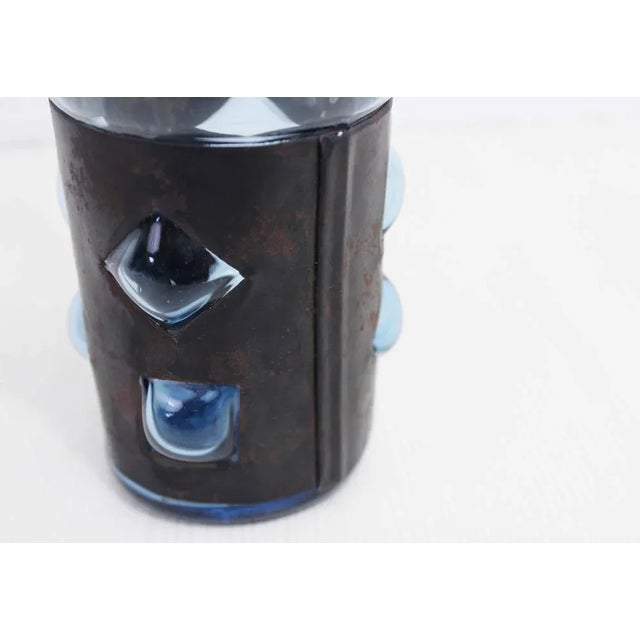 Blue Puffed Glass Bottle, 1960 For Sale - Image 8 of 11