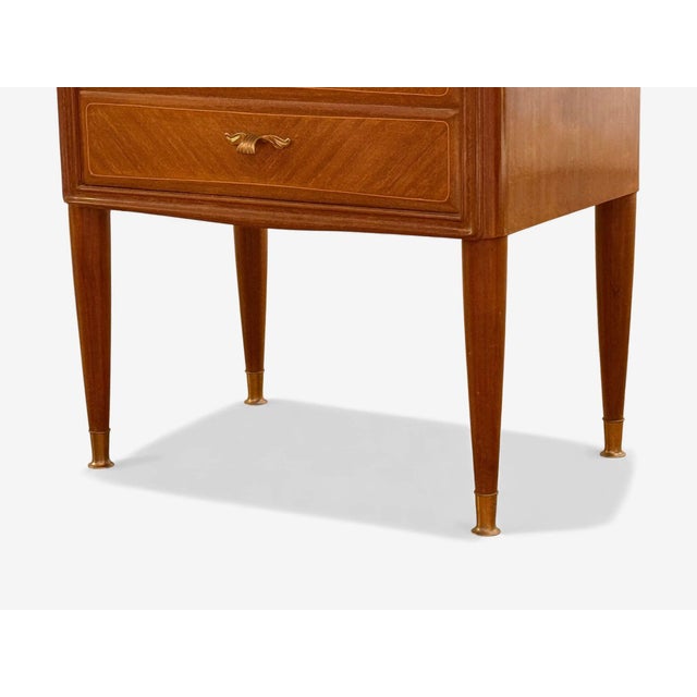 1950s Italian Modern, Stained Wood, Brass, Glass, Nightstands, Italy, A Pair For Sale - Image 9 of 13