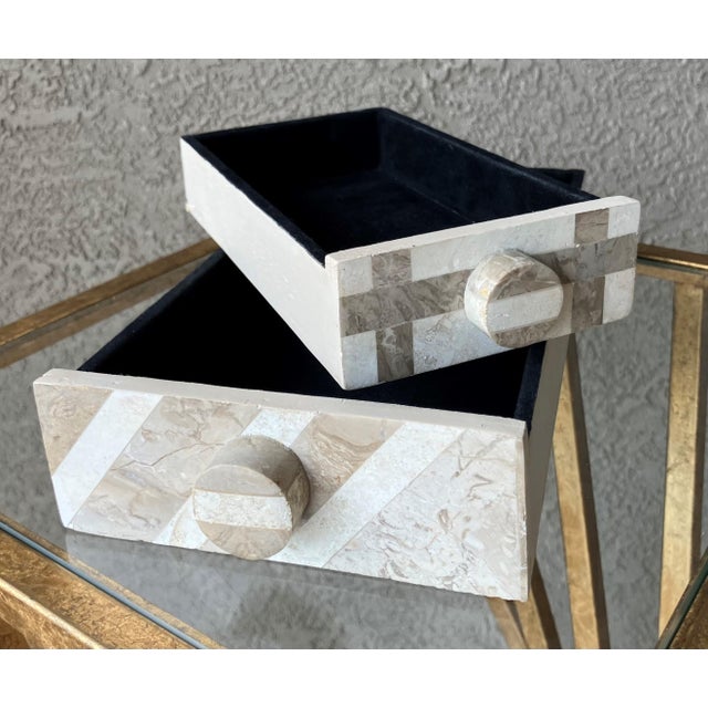 1980s Whimsical Circa 1980 Multi-Tier Tessellated Travertine Stone Jewelry Box by Renoir Designs For Sale - Image 5 of 18