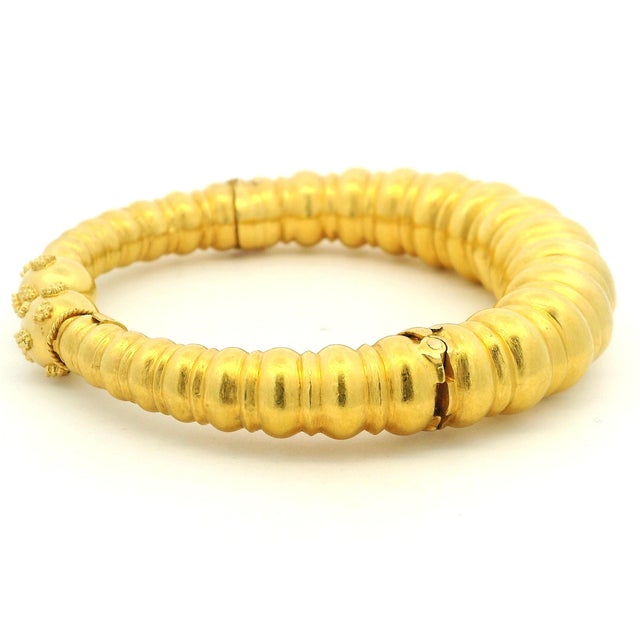 Ilias Lalaounis 1970s 22k Gold Neolithic Revival Ribbed Bracelet For Sale - Image 9 of 15