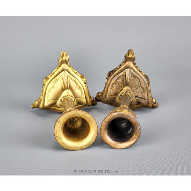 Early 1900's Art Nouveau Pair of Candlesticks Made in USA These beautiful candlesticks are made from gilded spelter in...