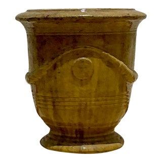 Vintage Boho Glazed Ceramic Planter For Sale