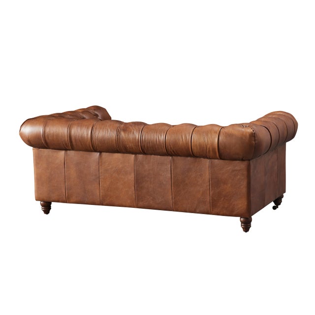 Italian Century Chesterfield Love Seat - Bark Brown Leather For Sale - Image 3 of 8