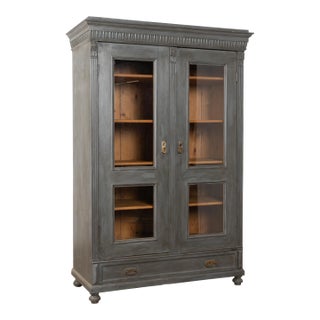 Late 19th Century Gray Pine Bookcase Display Cabinet With Glass Doors For Sale