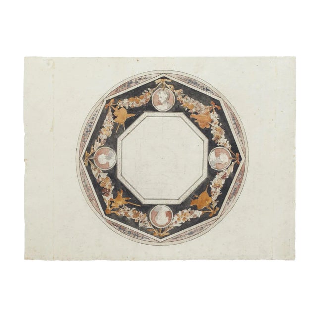 Ceiling Decoration, 18th Century, Original ink and Watercolor For Sale