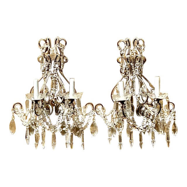 Vintage Cut Crystal Swag Light Sconces - A Pair For Sale