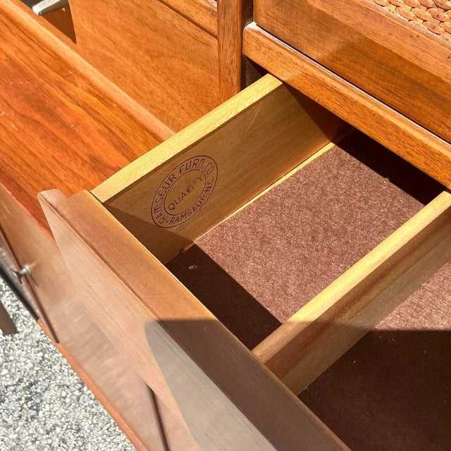 Chocolate Vintage Mid Century Modern Ramseur Seagrass China Cabinet For Sale - Image 8 of 8