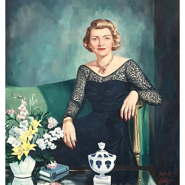 Mid 20th Century Vintage Portrait Painting on Canvas For Sale - Image 5 of 12