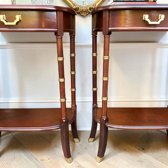 1970s Vintage Cherry Faux Bamboo Bedside Tables | Pair of Hollywood Regency Nightstands | End Tables, A Pair For Sale - Image 5 of 10