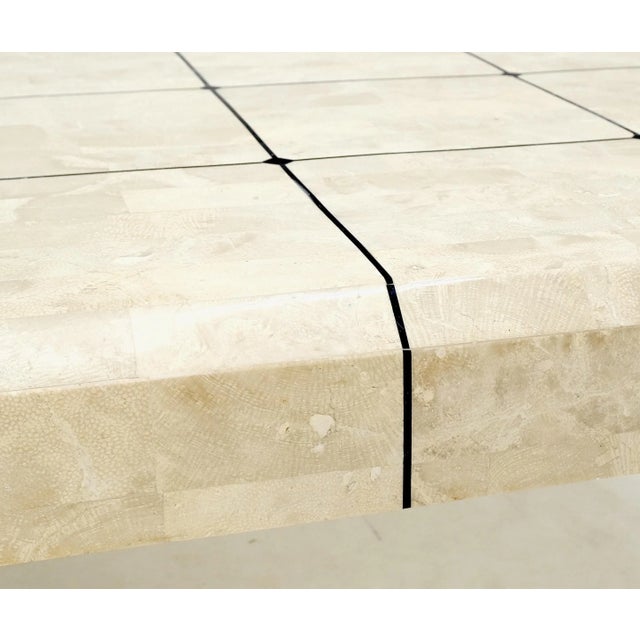 1970s Tessellated Stone Fossil Top Brass Inlay Square Coffee Table on Cabriole Legs For Sale - Image 5 of 12