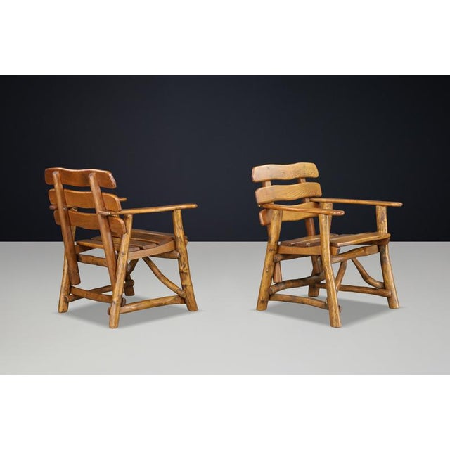 Wood Sculptural Oak Armchairs, France, 1950s, Set of 2 For Sale - Image 7 of 17