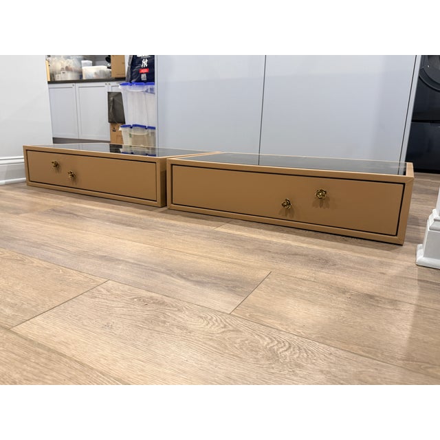 Pair of Custom Made Leather Wrapped Floating Nightstands For Sale - Image 13 of 13