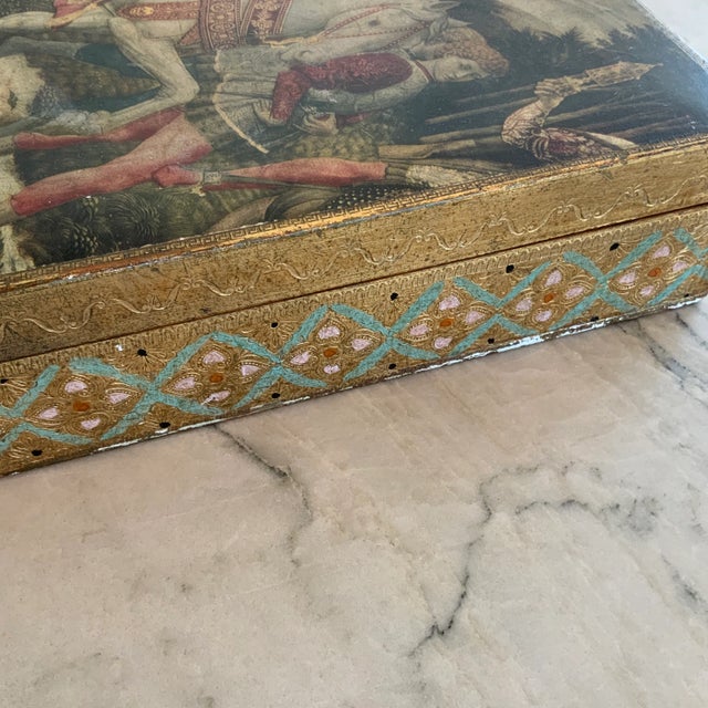 Wood 1970s Florentine Gilt Hand-Painted Locking Treasure/Jewelry Box For Sale - Image 7 of 9