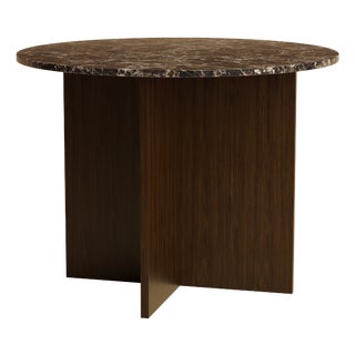 Round Emperador Dark Marble and Smoked Oak Dining Table by Lebanto For Sale