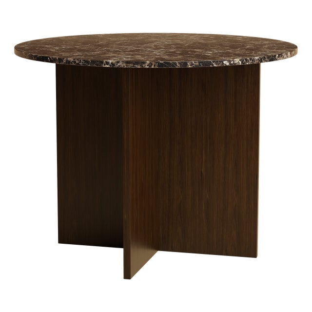 Round Emperador Dark Marble and Smoked Oak Dining Table by Lebanto For Sale