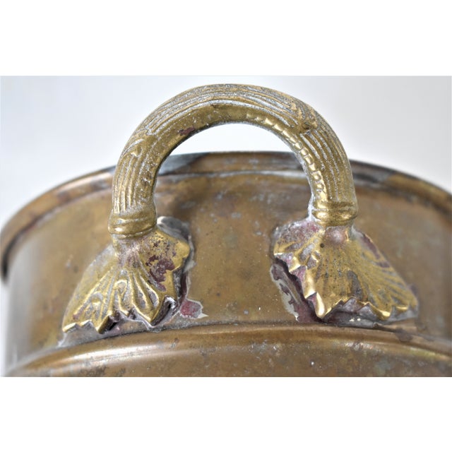 Vintage Brass Cachepot with Leaf Handles For Sale - Image 4 of 8