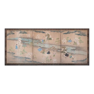 For Restoration: XL Edo Japanese 6-Panel Byobu Screen "Life of Samurai" by Mitsutaka Tosamori For Sale