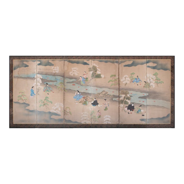 For Restoration: XL Edo Japanese 6-Panel Byobu Screen "Life of Samurai" by Mitsutaka Tosamori For Sale