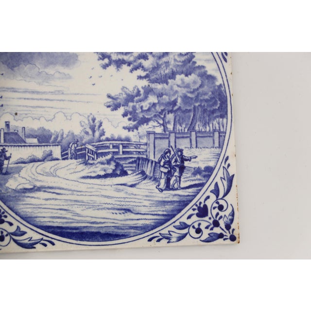 1900s, Antique Blue & White La Louvière Tile by Boch Freres For Sale - Image 6 of 8