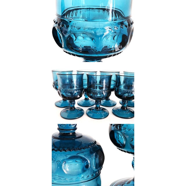 Glass 1960s Indiana Glass King's Crown Wine Goblets in Riviera Blue, Set of 12 For Sale - Image 7 of 10