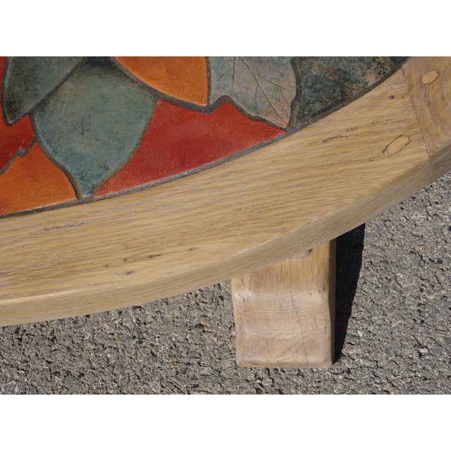 Vintage Coffee Table in Oak and Ceramic by Barrois for Vallauris, 1950s For Sale - Image 11 of 14