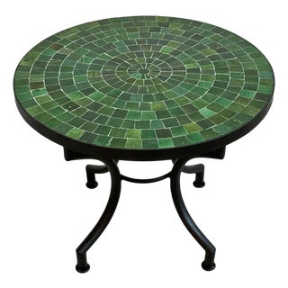 Outdoor Round Emerald Green Mosaic Side Table For Sale