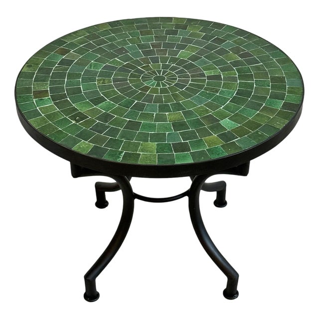 Outdoor Round Emerald Green Mosaic Side Table For Sale